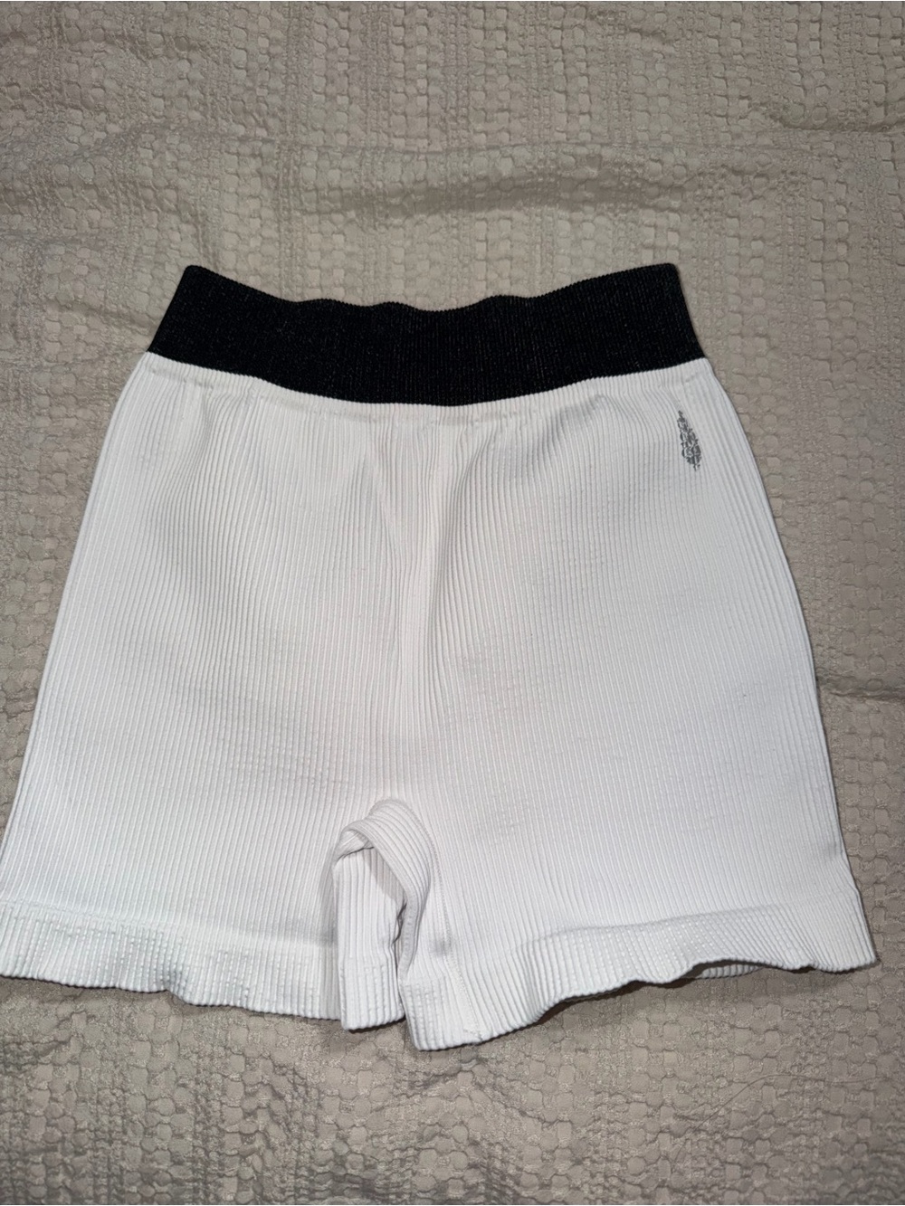 Free People White Ribbed Athletic Shorts with Black Waistband